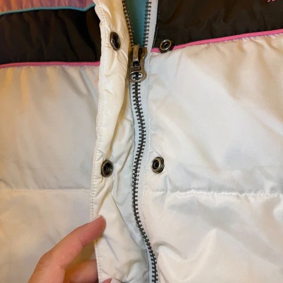 Abercrombie Fitch Puffer Vest Womens M Color Block Down Quilted Full Zip - Picture 4 of 7